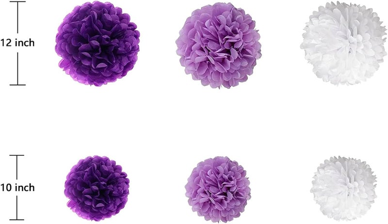 ZOOYOO Purple White Lavender Paper Pom Poms for Women Girl Birthday Party Anniversary Engagement Bridal Shower Ceiling Hanging Tissue Flowers Decorations 12PCS - Image 2